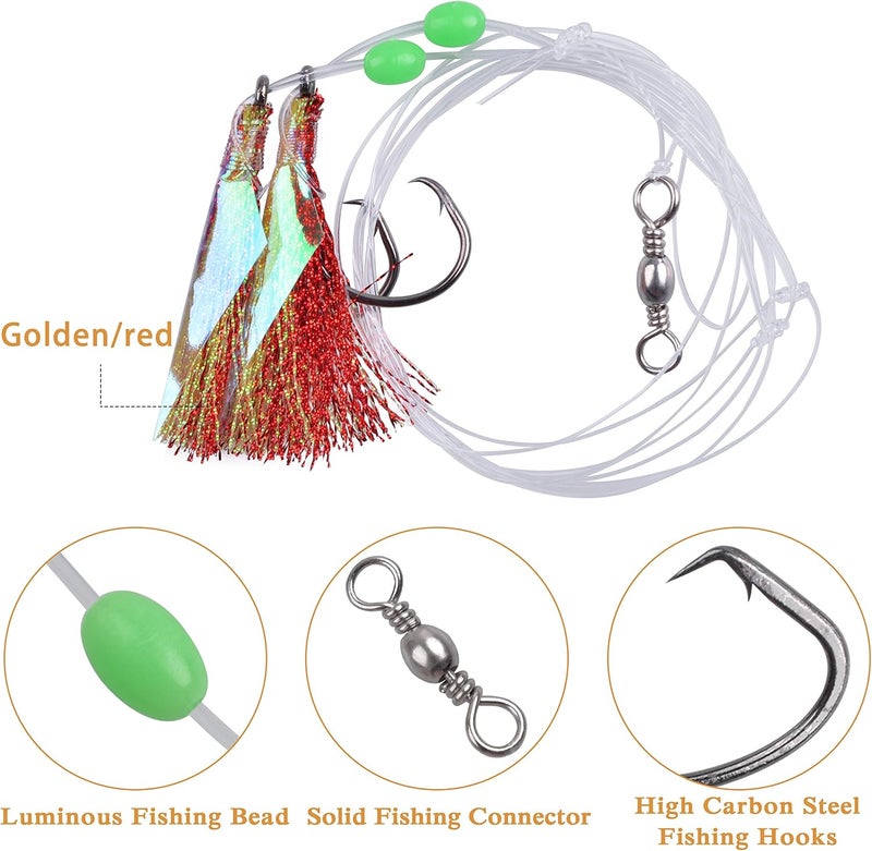 Shaddock Fishing 15Packs Fishing Bait Rigs Set Saltwater Fishing Rigs with Sharp Hooks, Fish Skin, Barrel Swivel and Glow Beads Bottom Fishing Rigs for Freshwater Flounder Sea Bass Halibut - Image 2